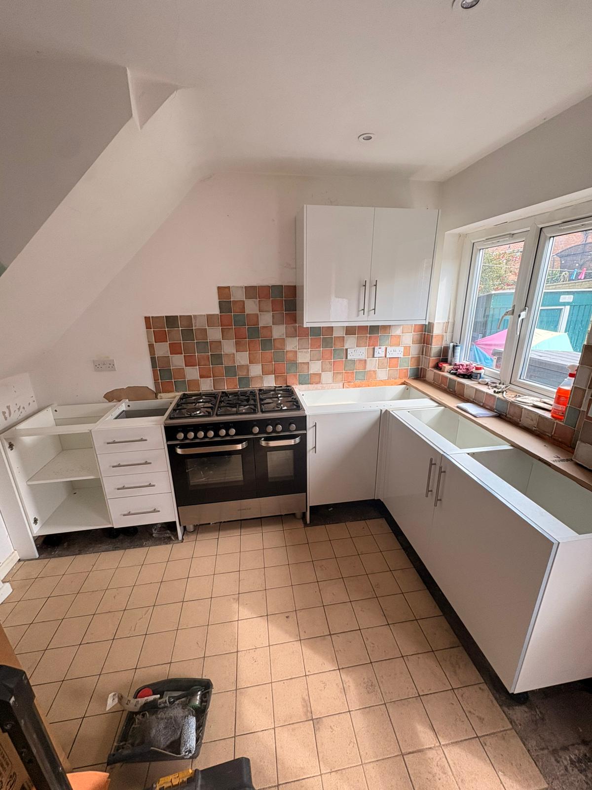 New base units being installed as the Newcastle kitchen refurbishment progressed