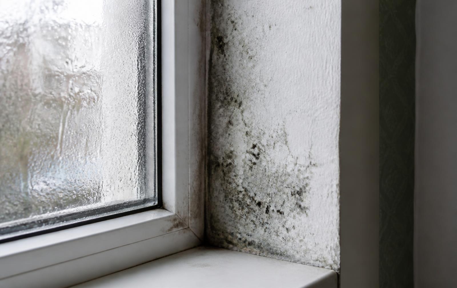 Black mould on a window reveal caused by condensation